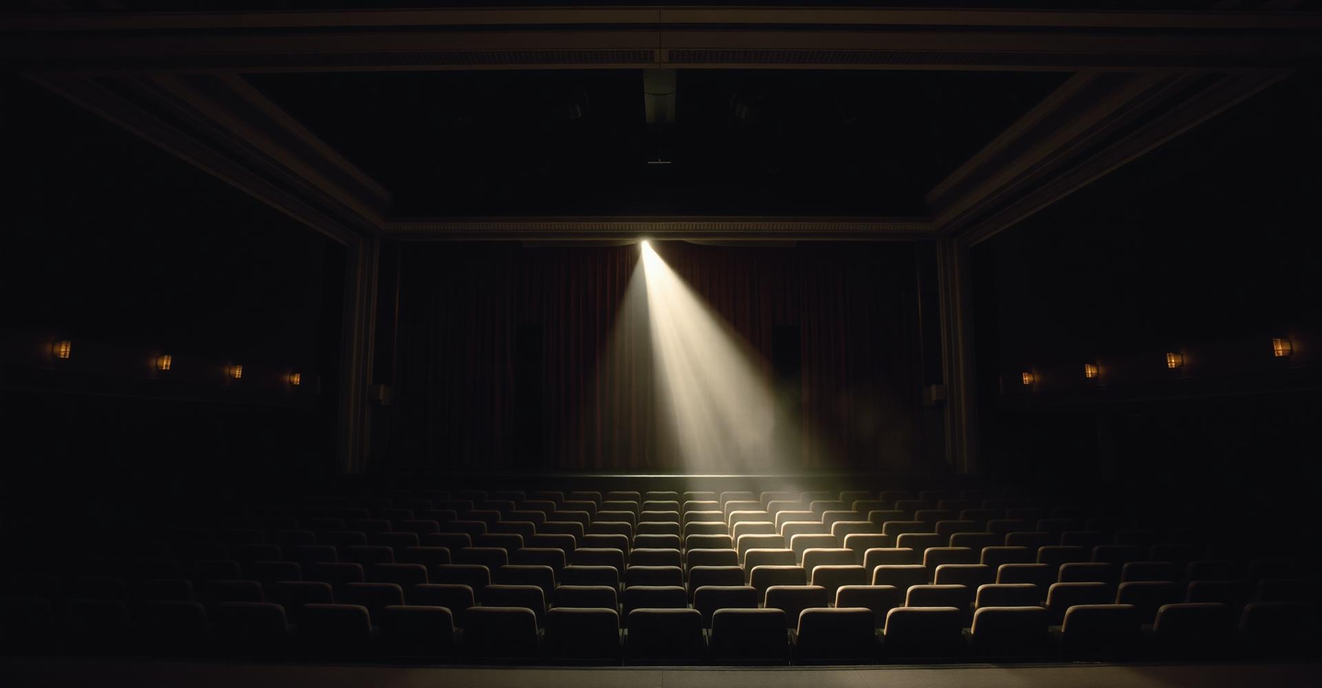 Empty cinema with a single beam of projector light